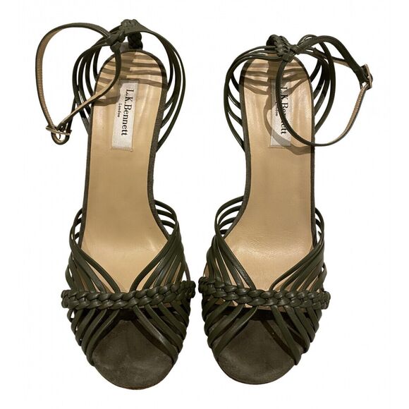 L.K. Bennett Lilybell Olive Green Suede Strappy Shoe Size 40.5 US 9.5 NWOB - Picture 1 of 7
